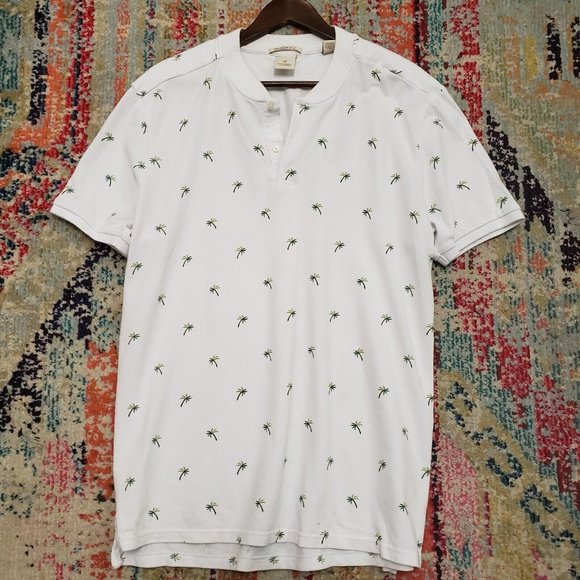 Scotch & Soda Mens Palm Tree Polo Size XXL White Short Sleeve Collar Buttons - Picture 1 of 14